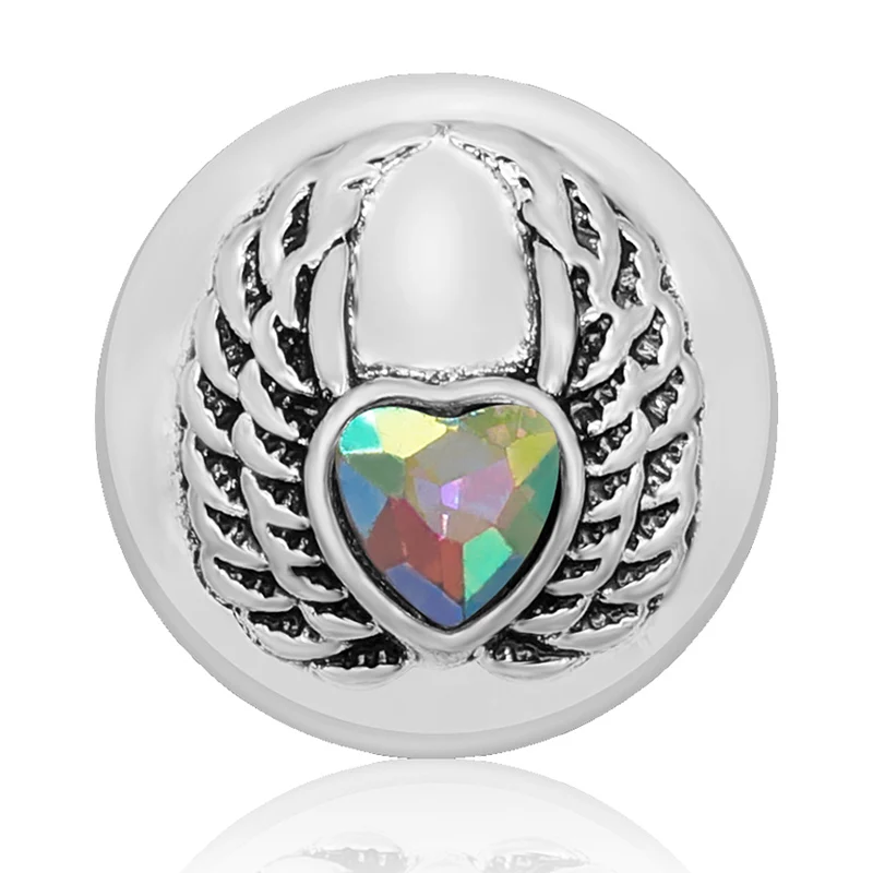 New KZ3176 Beauty heart Rhinestone wings 18MM snap buttons fit snap bracelet jewelry wholesale