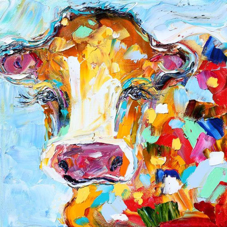 

Skills Artist Hand-painted High Quality Abstract Cow Oil Painting On Canvas For Living Room Decoration Funny Cow Oil Painting