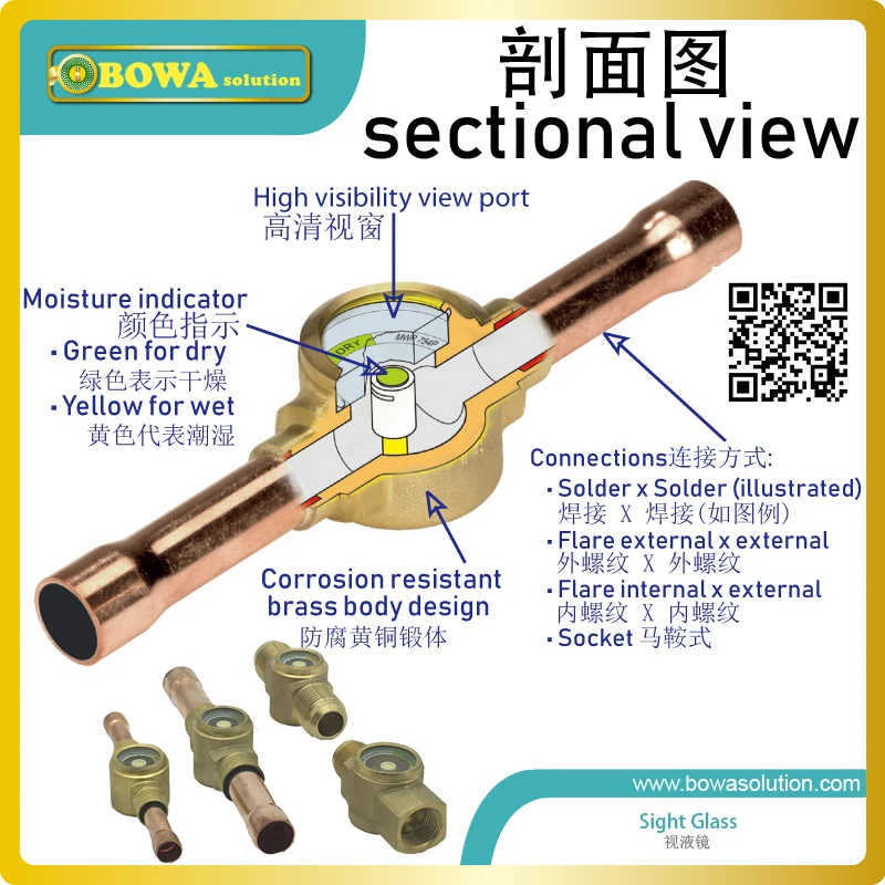 5/8 "sight glass ใช้ monitor น้ำมันหล่อลื่น moisture การเปลี่ยนแปลงสถานะ tandem ควบแน่นหรือสกรูคอมเพรสเซอร์