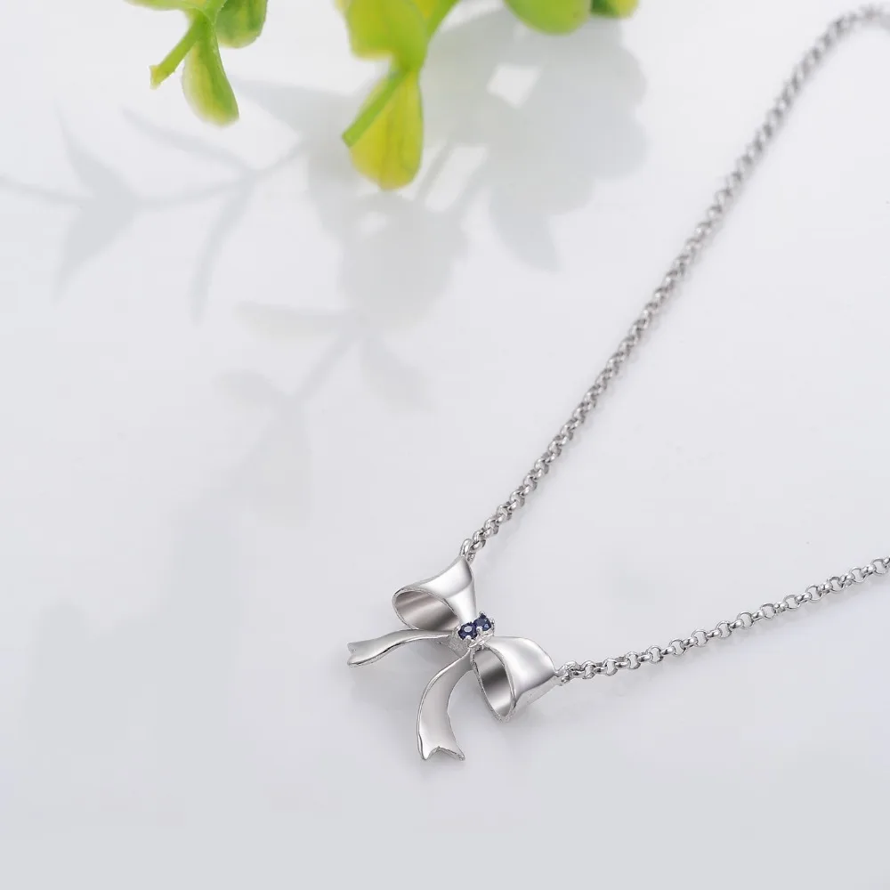 SDA Women's 925 Sterling Silver Bowknot Pendant With Purple Crystal Inlaid