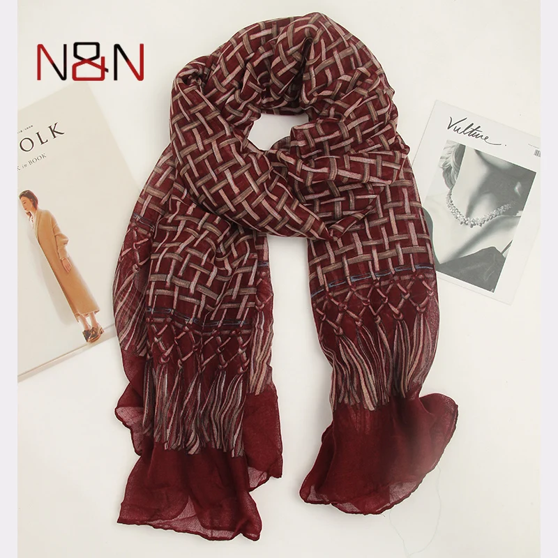 Fashion Women Silk Feel Scarf Luxury  National Style Plaid Scarves Women Autumn And Winter Long Size Shawl And Scarves