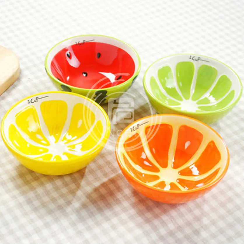 Ceramic Cartoon Fruit Shape Salad Bowls, Ice Cream Bowls, Colorful Kids Rice Bowl, Funny On-Glaze Color Dinnerware Set, 4Pcs