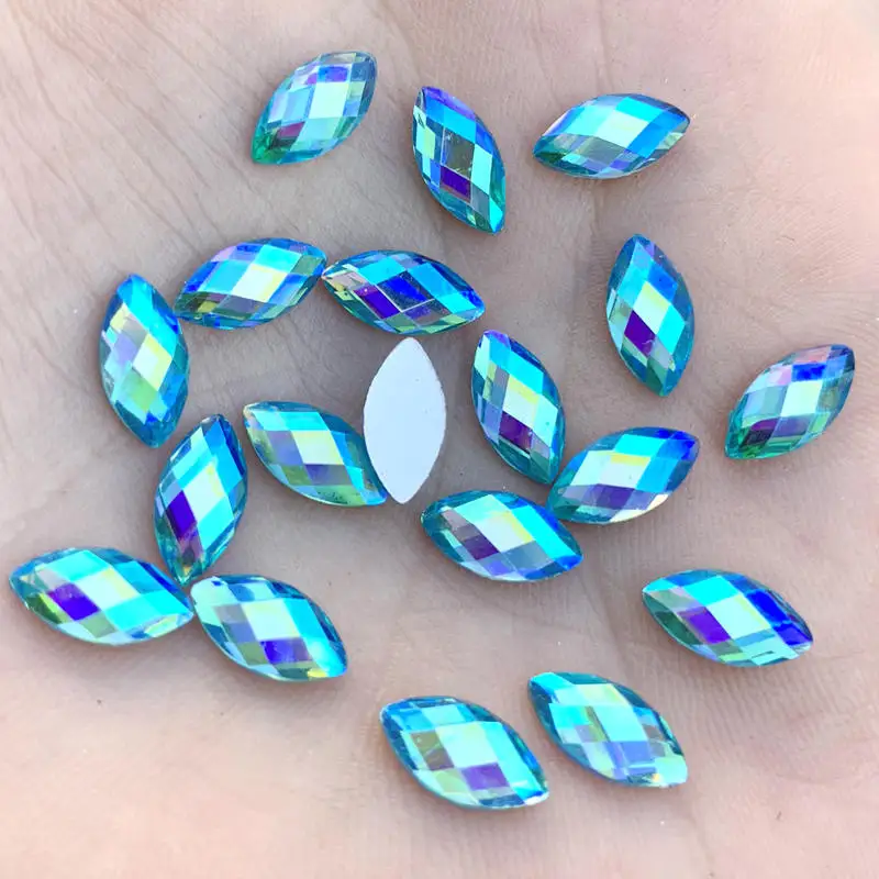 5*10mm 60pcs Horse eye Crystal AB Rhinestones Flat Back Acrylic Crystals Stones Non Hotfix Non Sewing Clear Beads B03