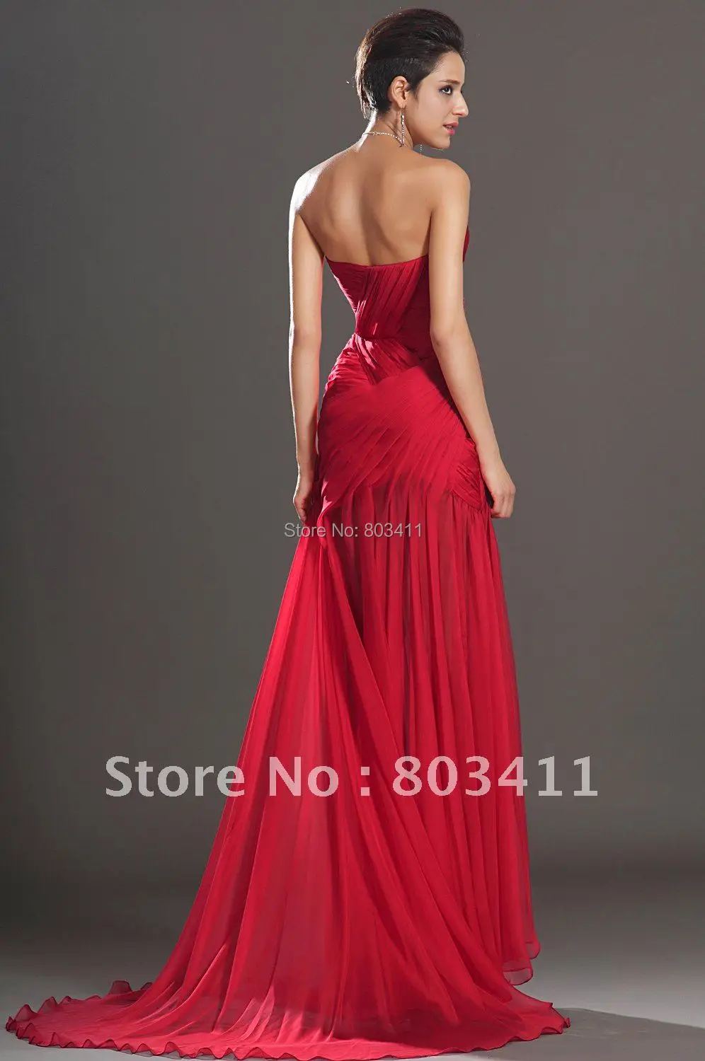 New Sexy High Slit Sweep Train Red Chiffon Evening Dress