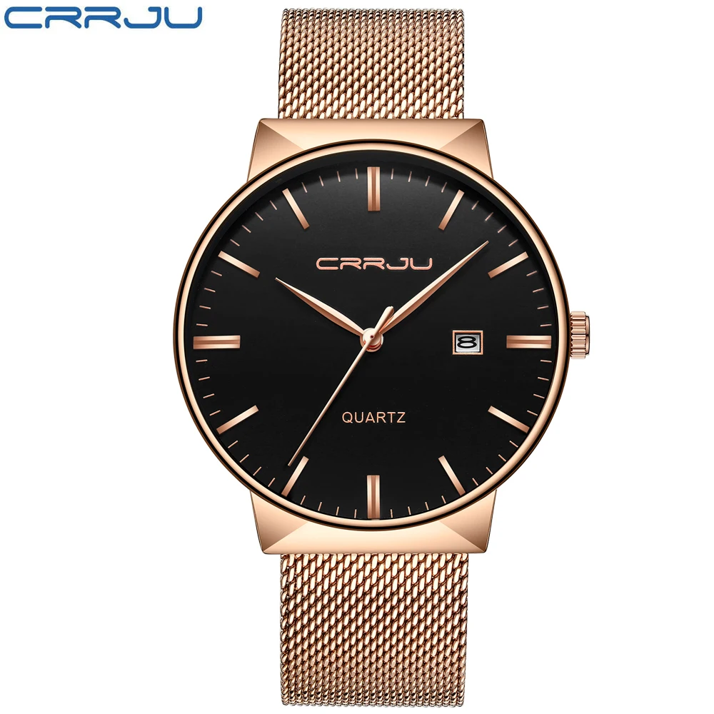 Watch CRRJU Luxury Top Brand Watches Men Stainless Steel Mesh Band Fashion Quartz Watch Ultra Thin Clock Male Relogio Masculino