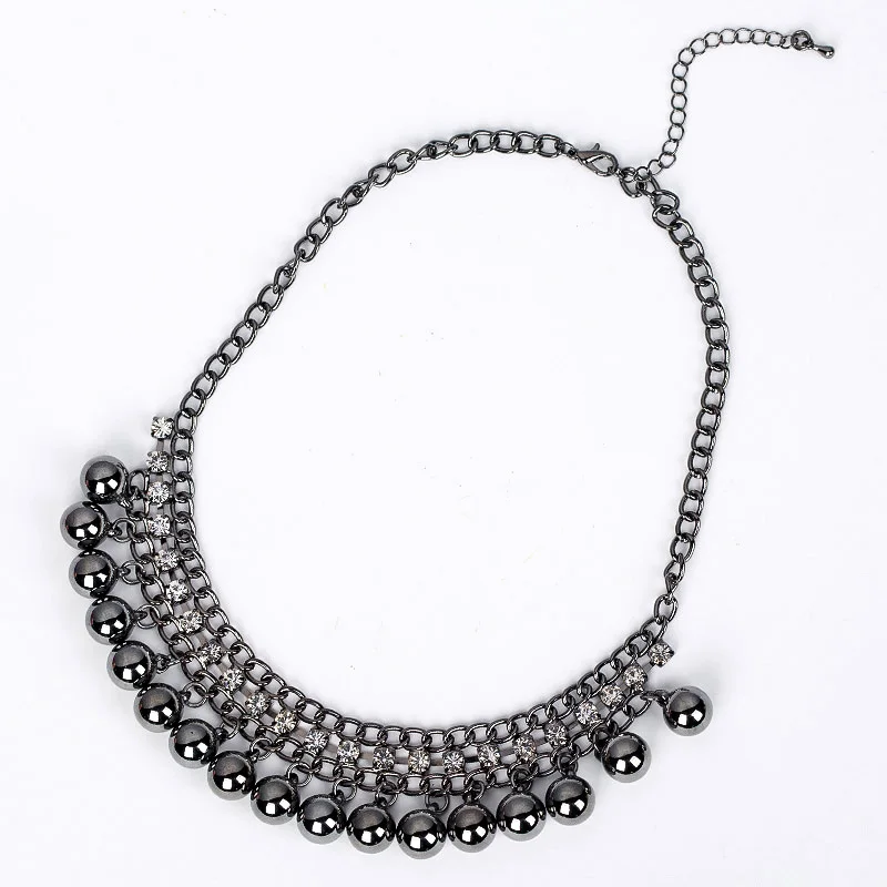 Newest Luxury Jewelry vintage Black Balls Crystal Necklace. Charm collar statement choker necklaces & pendants for women #N068