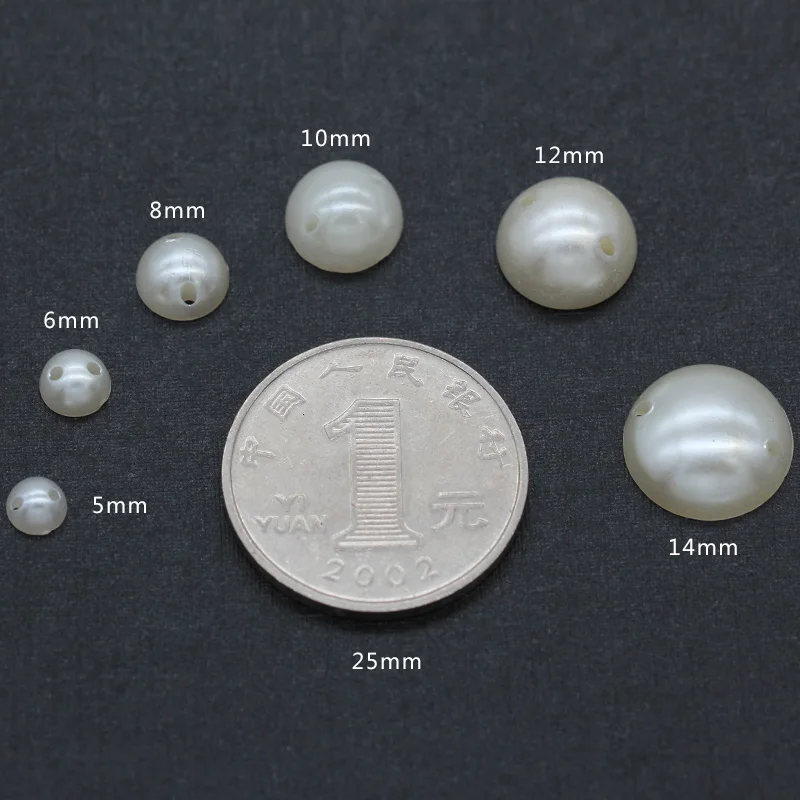 5/6/8/10/1214mm sew on pearl half round 2 hole flatback buttons ivory pearl crystal trims sewing embelliment beads For Wedding D