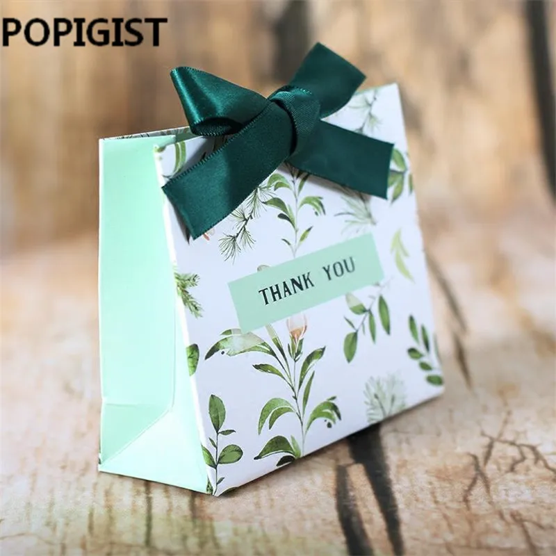 Green leaf plant small fresh candy box chocolate bag party romantic wedding souvenir gift bag packaging 30pcs.