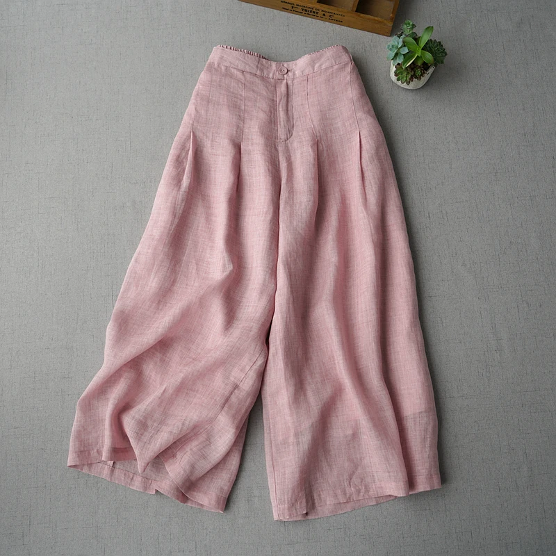 

Spring Summer Women Casual All-match Brief Loose Comfortable Elastic Waist Ramie Pants Elastic Waist Wide Leg Trousers 4 Colors