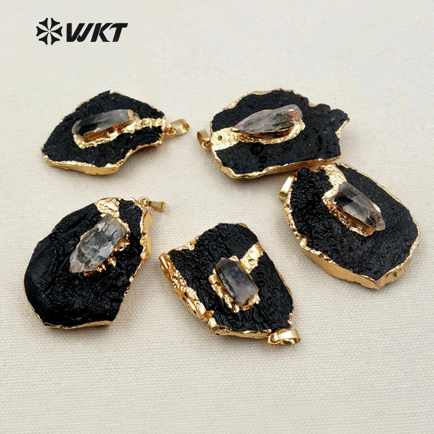 WT-P1284 WKT New Approach Pendant Natural Black Tourmaline With Crystal Decoration Pendant For Mysterious Jewelry Making Pendant