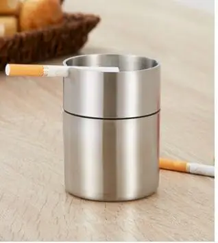 Stainless steel heightening thick 4mm ashtray brushed windproof car soot thick material fashion smoke