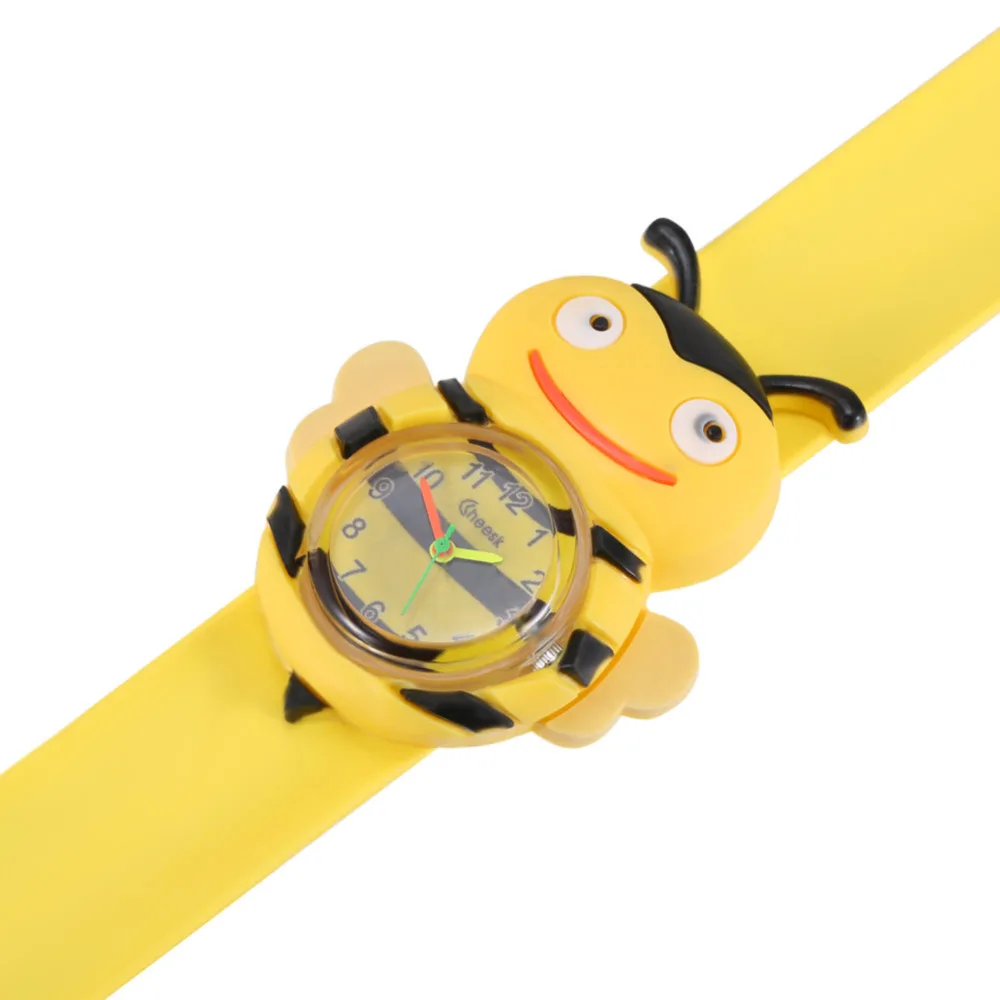 Chirldren Watch Digital Slap Watch Cute Cartoon Bee Watches for Kids Yellow Flap ring Watch For Baby girl Boy Clock Toy Gift