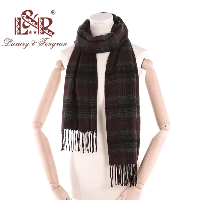 High Quality 100% Wool Scarf Men Autumn Winter Plaid Scarves Foulard Male 2021 Luxury Brand Neckercheif Tassel Bufandas Hombre