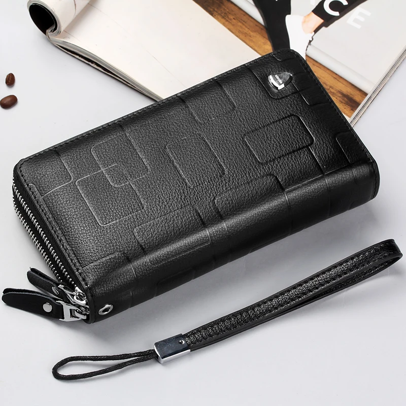 New Genuine Leather Multifunctional Long Wallet Cow Leather Zipper Money Clip Men's Simple Design Business Clutch Cellphone bag