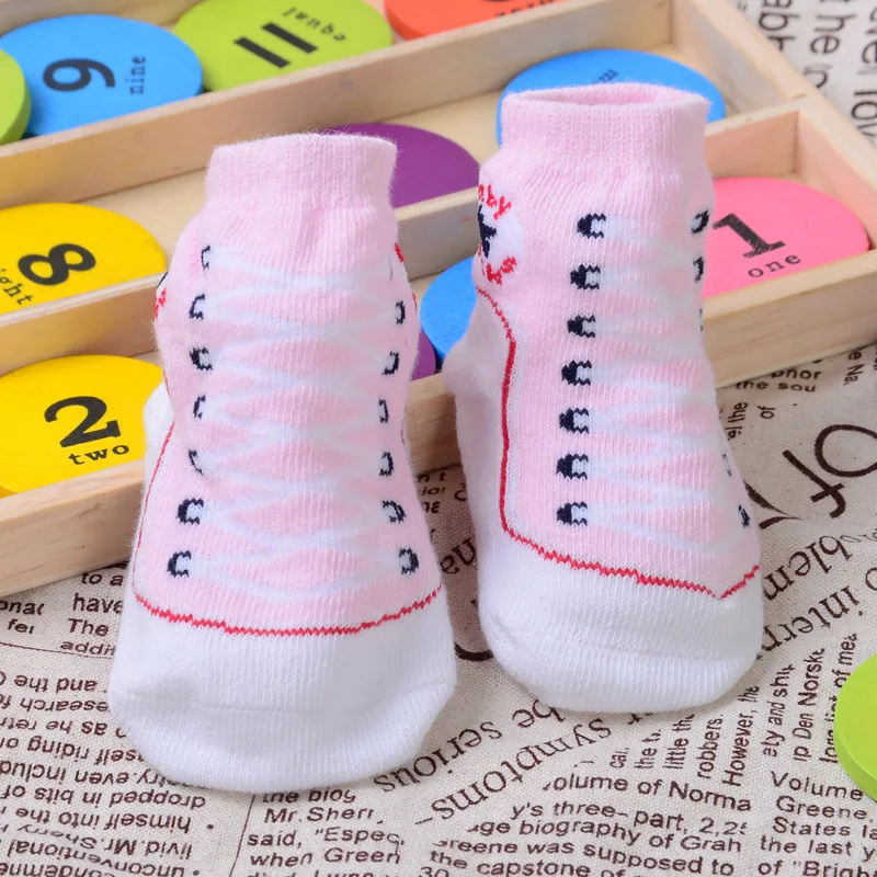 1 pair Cotton Children Socks with non-slip rubber-soled Cartoon Baby Socks Newborn Unisex Anti-slip Shoes Boots for 0-12M baby