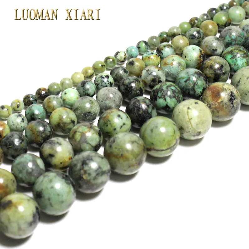 AAA + Natuurlijke Ronde Vorm Natuurlijke Afrikaanse Turkoois Stone Ronde Losse Kralen Voor Sieraden DIY Armband Maken 4mm 6mm 8mm 10mm 12mm