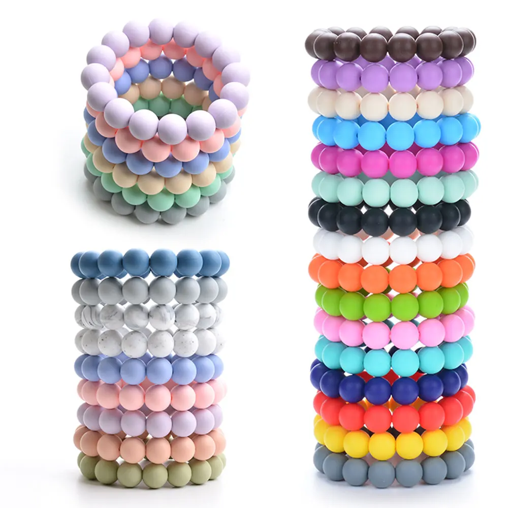 LOFCA Teething Bracelet Women Bangle Baby Teether Round Silicone Beads Jewelry Nursing Chewing Food Grade Toy Oral Care BPA Free