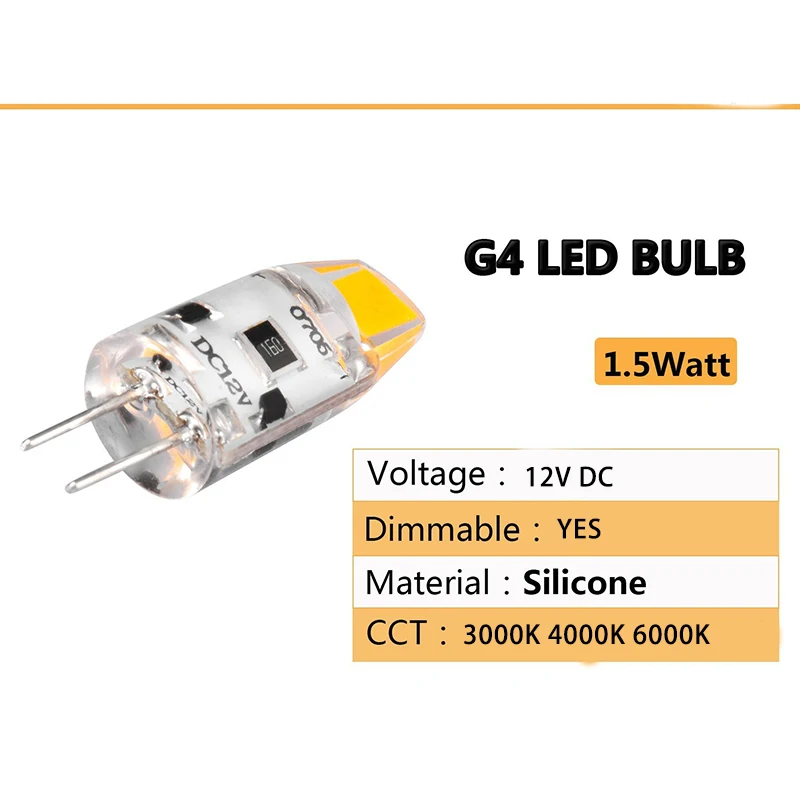 10 Uds G4 12V bombilla LED regulable G4 12v lámpara 360 ángulo de haz bombillas sin parpadeo reemplazar 10W 15W lámpara halógena