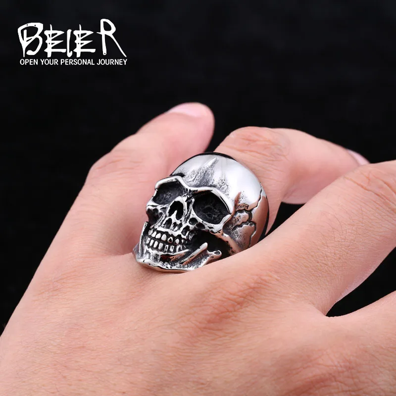 Beier 316L Stainless Steel ring  biker Ring Cool Punk Man\'s Skull Ring Stainless Steel Hapspecial  fashion jewelry LLBR8-347R