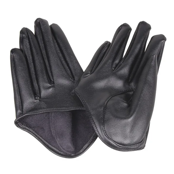 Guantes ajustados de media palma para mujer, cuero de imitación, cinco dedos, negro, moda caliente