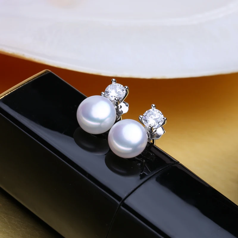 FENASY Genuine Natural White Freshwater Pearl Earrings 925 sterling silver Classic Elegant Stud Earrings For Women Fine Jewelry