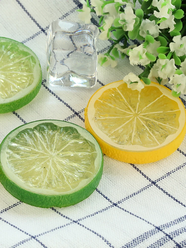 Mini accesorios de fotografía de simulación de rodajas de limón y cubitos de hielo artificiales para estudio fotográfico, accesorios de decoración de tiro de escritorio