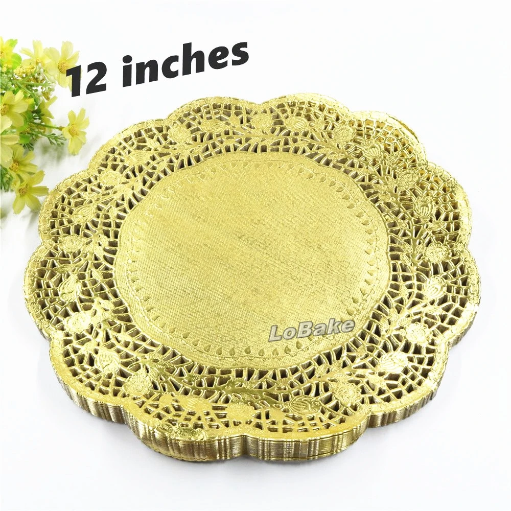 

(100 pieces/pack) New arrivals 12 inches gold colored round paper lace doilies cupcake bread placemats home dinner tableware