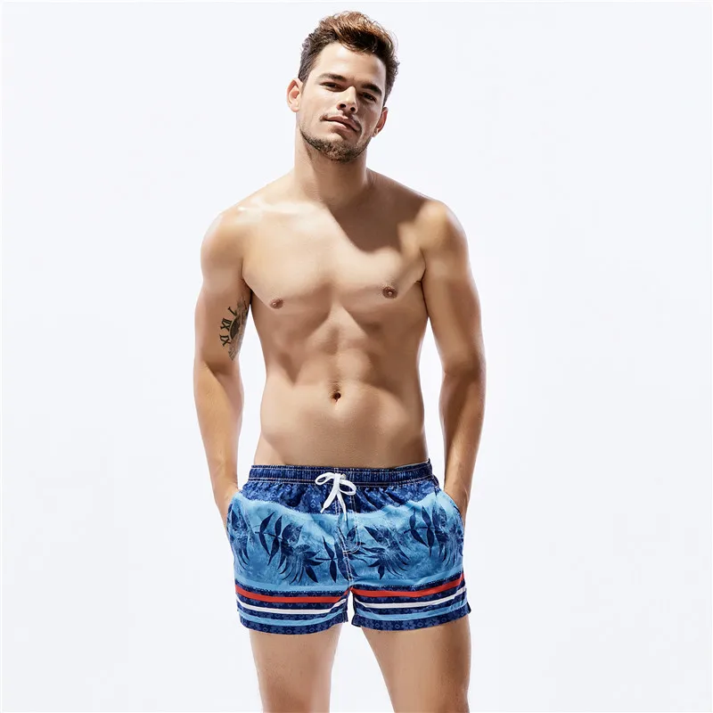 New Men's Shorts SEOBEAN Brand Polyester Casual Summer Sea beach Quick Dry Pants Boxer shorts Print Striped Beachwear 70303