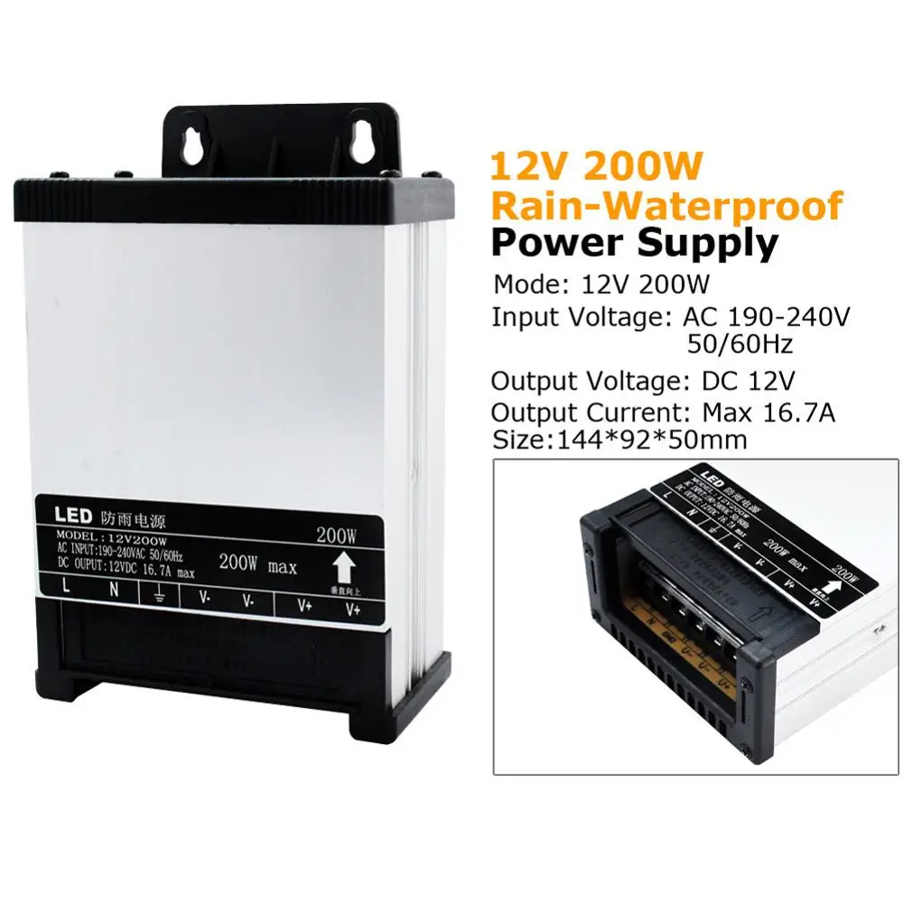 Power Supply 12V 20A 5A 60W 100W 200W 400W 12 Volt Power Supply AC DC Transformer 220V 12V Outdoor for LED Strip Tape Rainproof