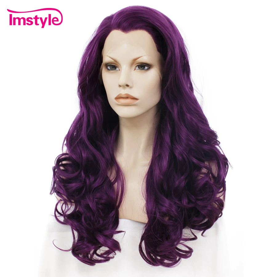 Imstyle Purple Wig Long Wavy Synthetic Lace Front Wigs 24 inches Lace Front Cosplay Wigs For Women Heat Resistant Fiber