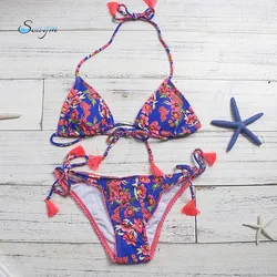 Print stringi Bikini 2024 Mujer letnie frędzle stroje kąpielowe kobiety strój kąpielowy bandaż Bikini 2023 Print frędzel Biquini kostium kąpielowy 116