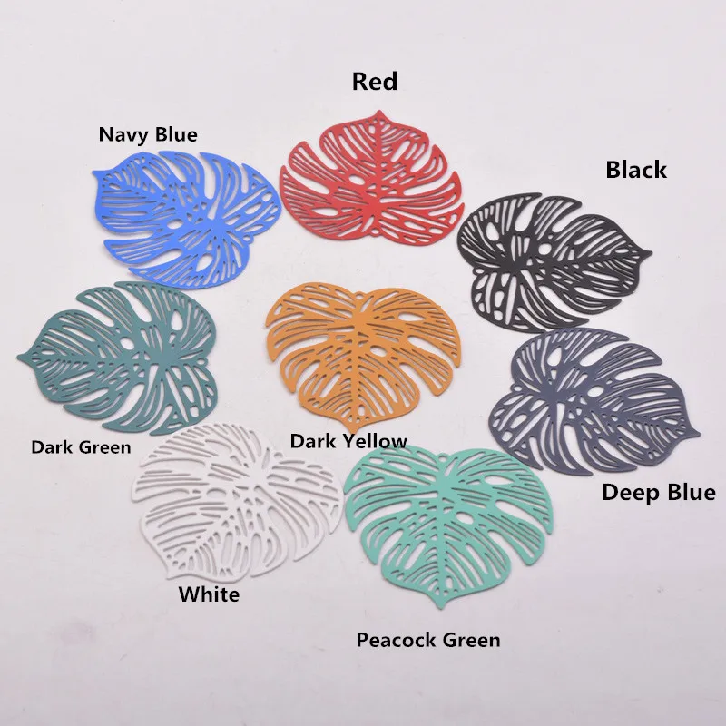 30pcs AB5106 32mm Painted Brass Monstera Leaves Charm Leaf  Watermark Pendant Filigree Jewelry  Earring Findings