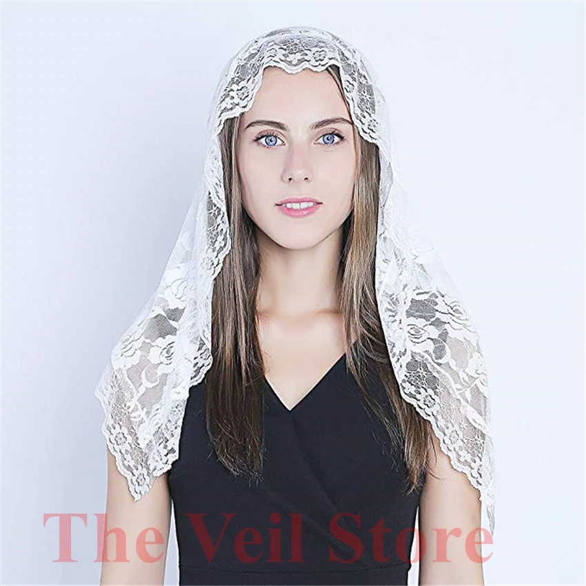 Black white Lace Veil Catholic Mantilla Veil for church Head Covering Latin Mass Bride Veil velo de novia 2019 voile dentelle