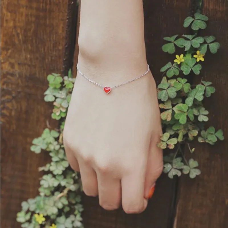 New Fashion  Beautiful 925 Sterling Silver Jewelry Bracelets Love Red Heart Simple Personality Sweet Bracelets  SL065