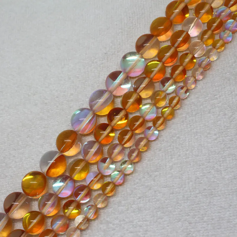 Mini. Order is $7! 6-12mm Orange Multicolor imitate Moonstone Crystal Quartz Round DIY Loose Beads 15