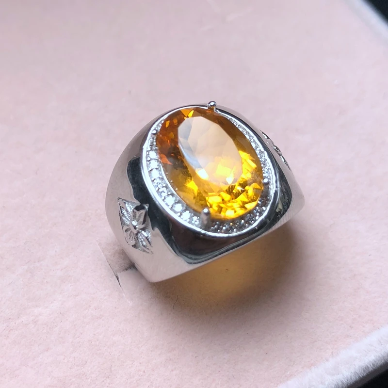 In-kind photo Beautiful color, new men's ring, 925 silver, Brazilian natural citrine, classic atmosphere