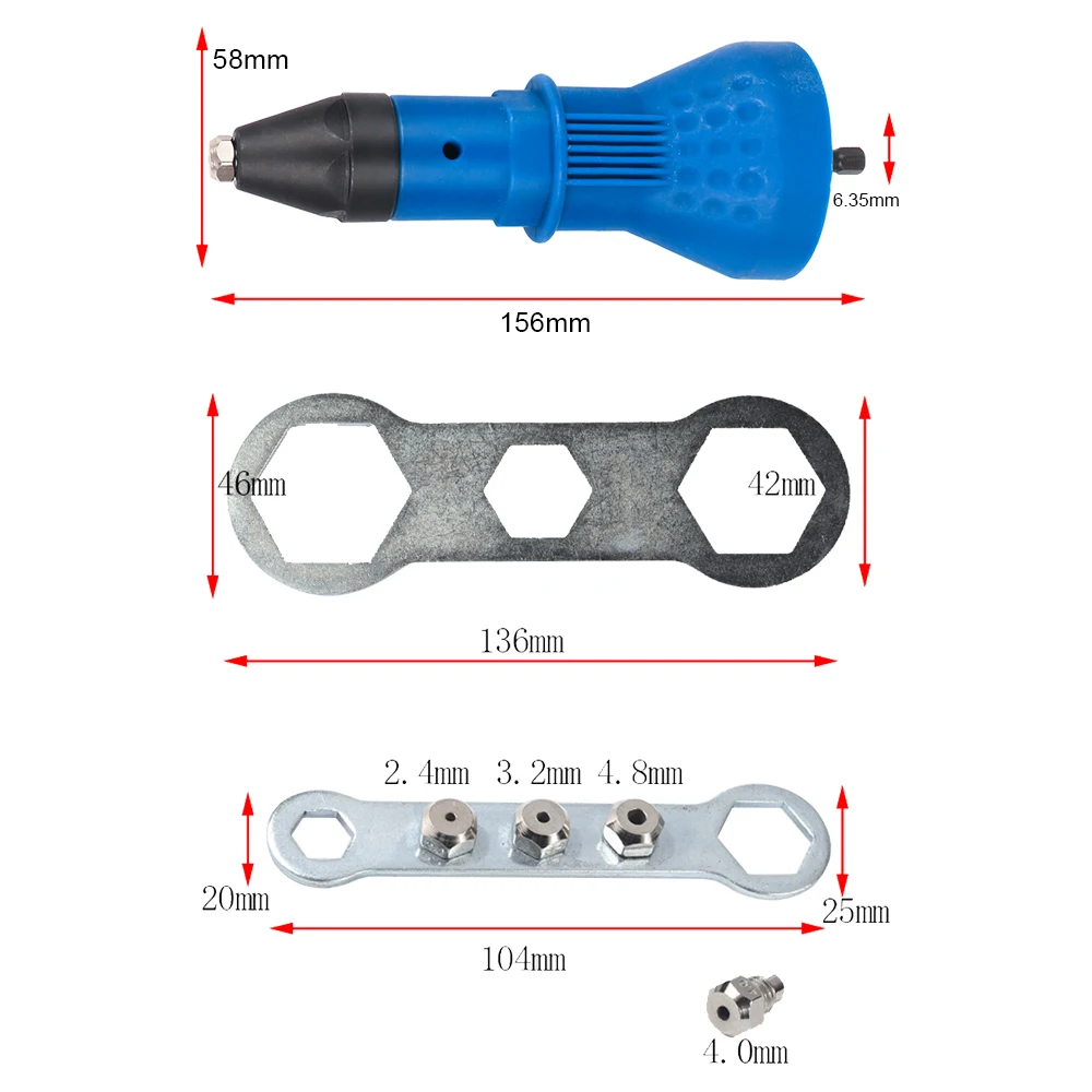 Dutoofree Electric Rivet Nut Gun Riveting Tool Cordless Riveting Drill Adaptor Insert Nut Tool Riveting Drill Adapter