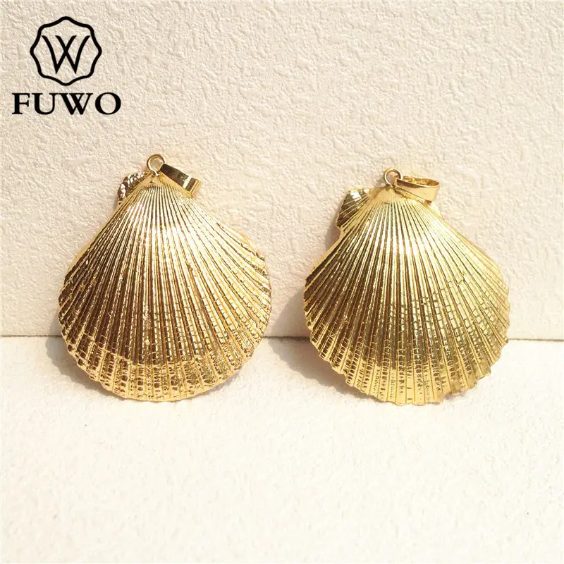 FUWO Wholesale Scallop Shell Pendant,Golden Plated Resistant Tarnish Seashell Minimalist Coastal Jewelry Accessories 5Pcs PD531