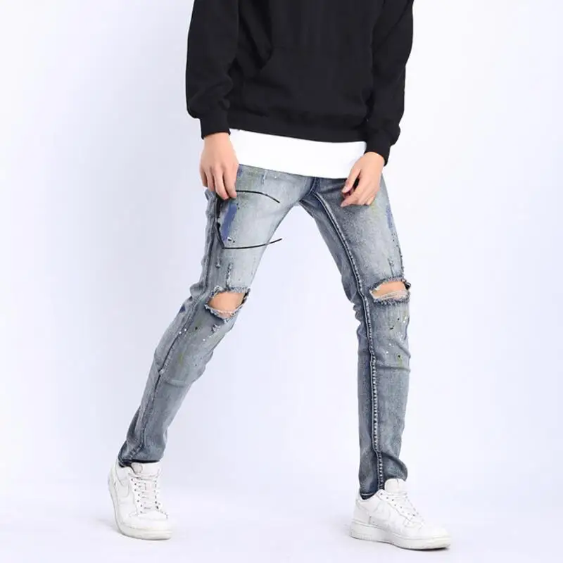 Enge Graffiti Stretch Jeans Mann geschreddert Jeans