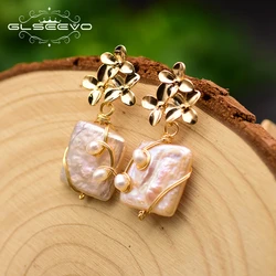 Natural Baroque Square Pearl Earrings Original Design Handmade Flower Drop Earrings for Women Fine Jewelry GE0754