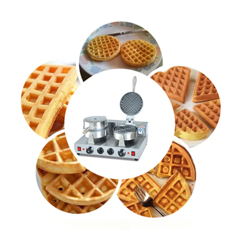 220V ไฟฟ้าสแตนเลสสตีลเครื่องวาฟเฟิลวาฟเฟิลคู่ Baker Non-Stick Waffle Maker เครื่อง