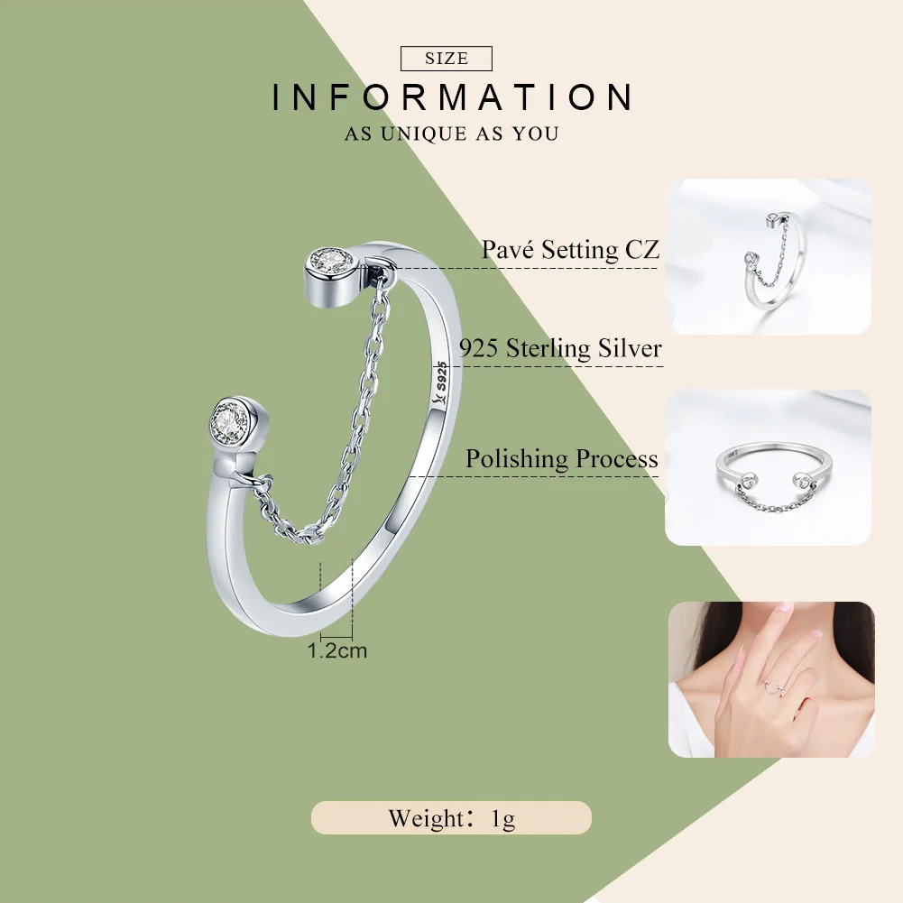 BAMOER-Bague ajustable en argent regardé 100% pour femme, bijou féminin, 925 authentique, avec pompon, CZ transparent, SCR216