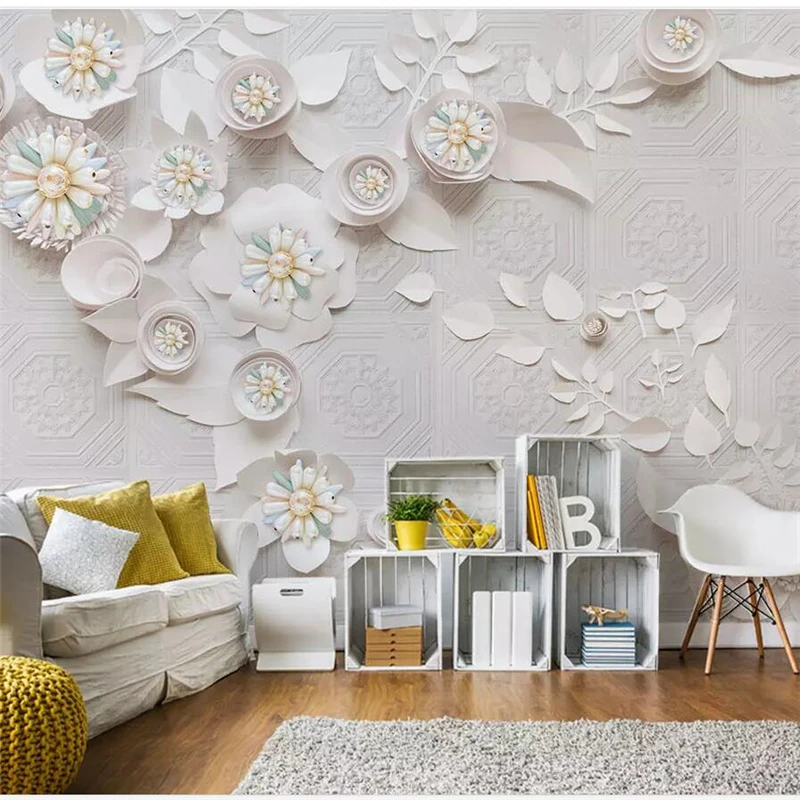 Beibehang Custom wallpaper 3d photo mural Nordic wind luxury jewelry flower leather carving background 3d wall papers home decor