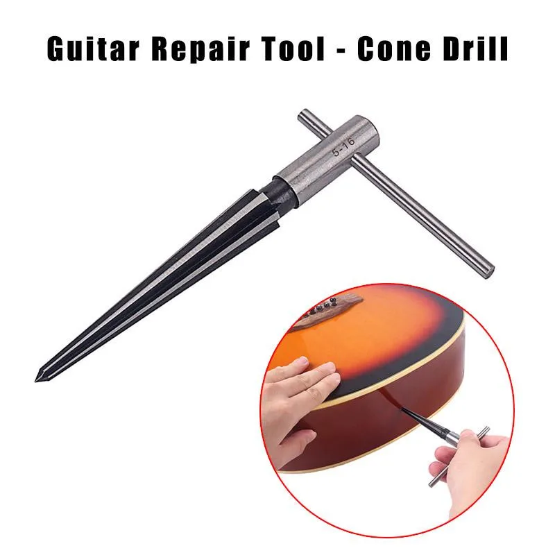 5-16mm Bridge Pin Hole Hand Held Reamer T Handle Tapered 6 Flute Chamfer Reaming Woodworker Cutting Tool Core Drill Bit