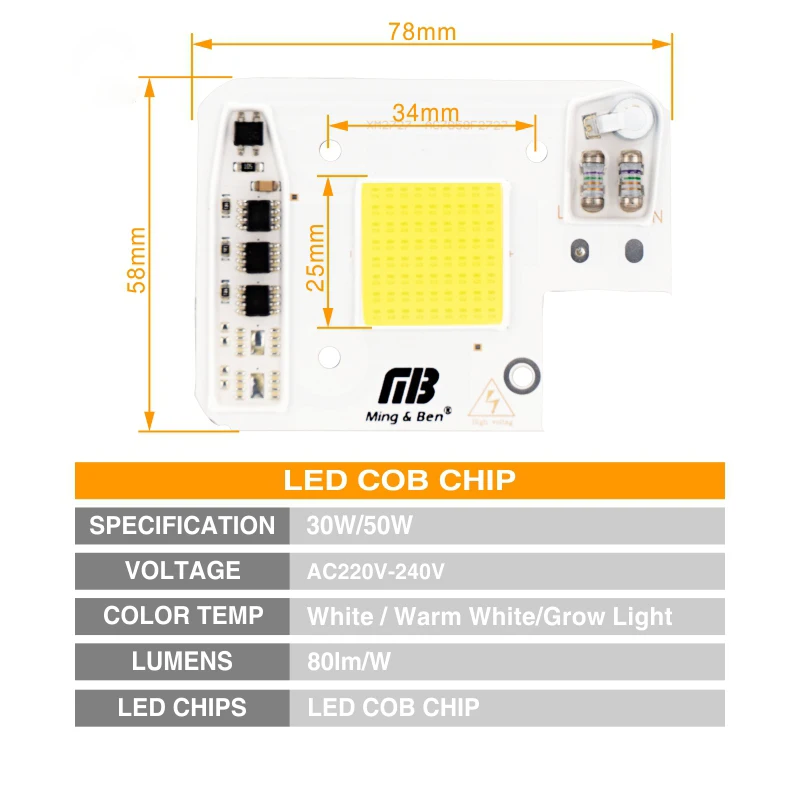 50W 30W LED COB Chip Cold White Warm White Grow Light AC 220V LED Beads Smart IC No Need Driver For Outdoor Floodlight Spotlight