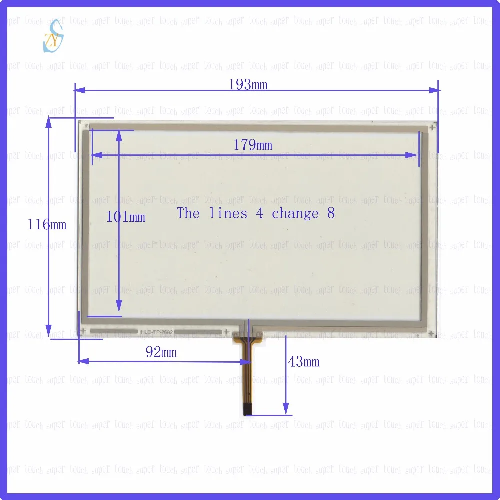 ZhiYuSun HLD-TP-2682 8inch 4-wire change 8 wires resistive touch panel for Car DVD, 193*116 GPS Navigator screen  glass