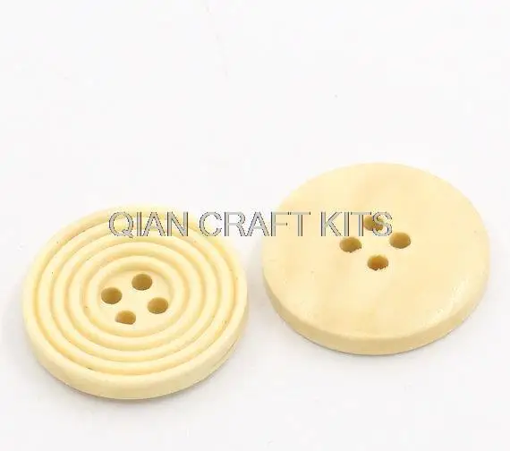 200pcs Round Ridged Design Wood Button Four Hole Cream Colour 25mm (1