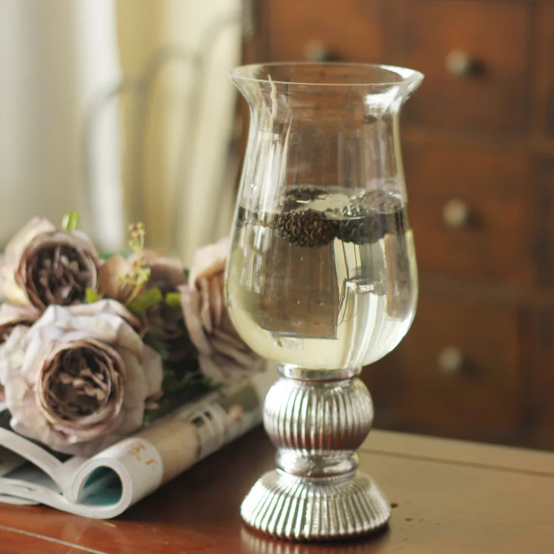 

American minimalist modern classical silver goblet bottom transparent glass vase of flower holder Home Furnishing jewelry