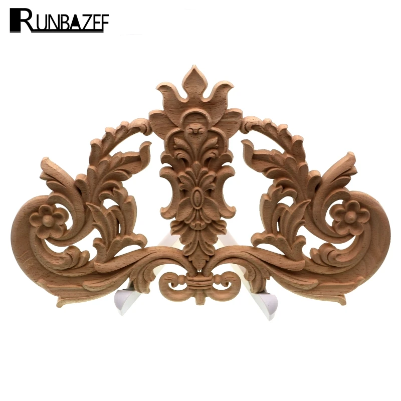 RUNBAZEF Creative Wood European Solid Floral Pattern Patch Furniture Door Flower Background Wall Cupboard Decoration Carving