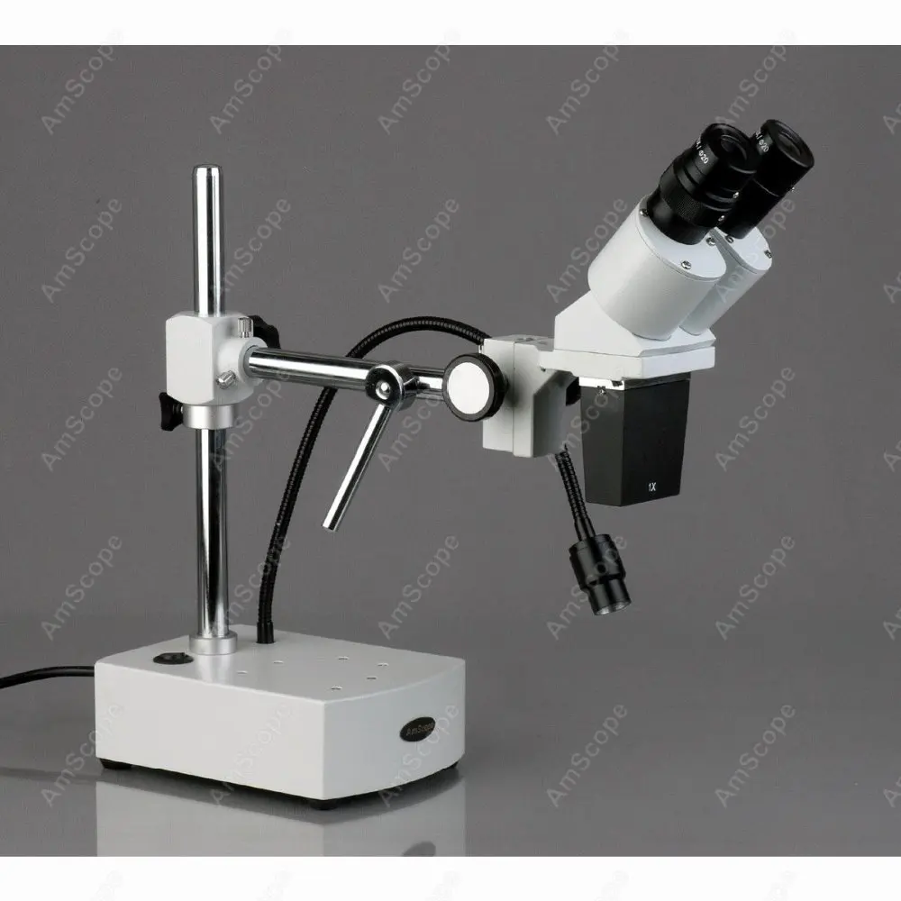 Binocular Boom Arm Stereo Microscope--AmScope 5X-10X Binocular Boom Arm Stereo Microscope with LED Gooseneck Light SE400-X